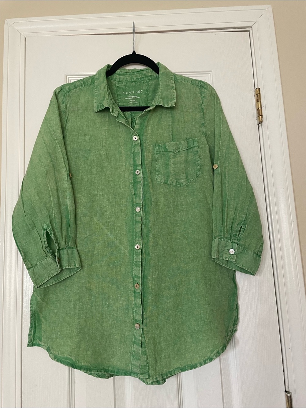 Karyn Seo Green Linen tunic Button-Up Shirt